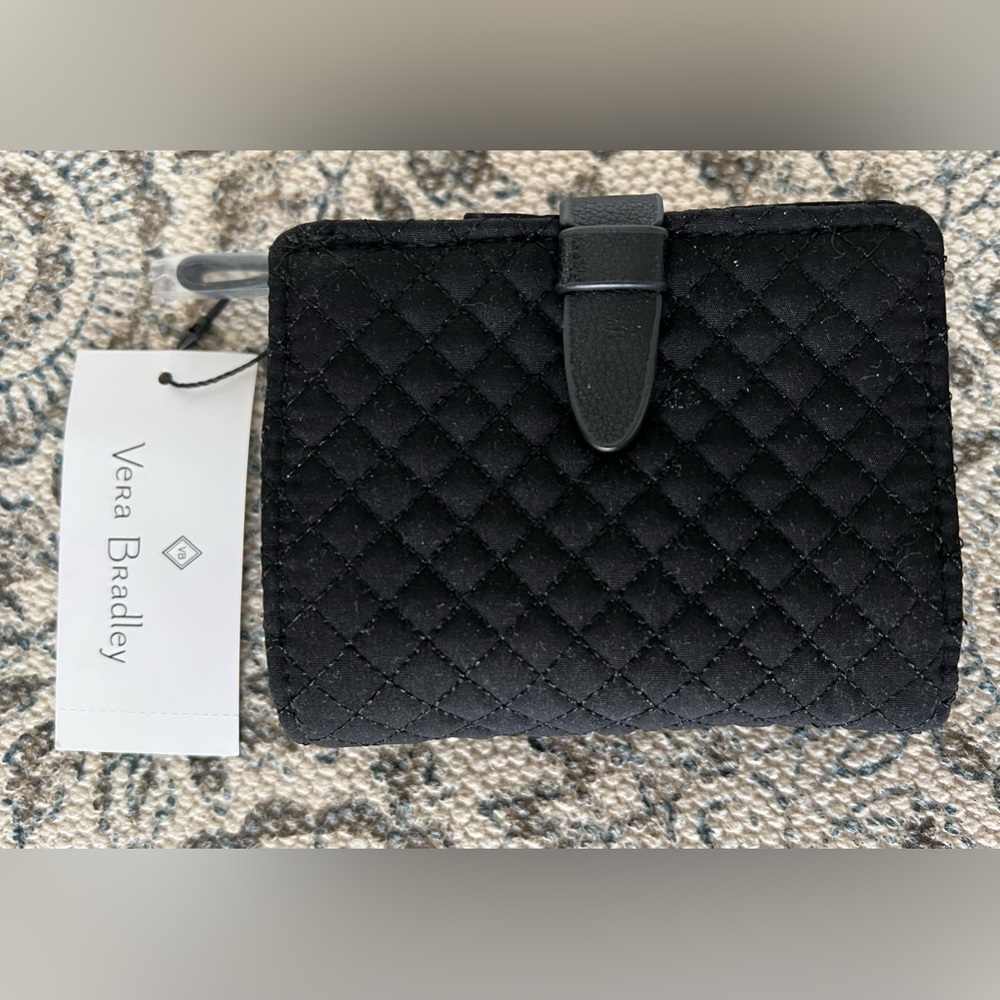 Vera Bradley Iconic RFID Small Wallet Black New with Tag